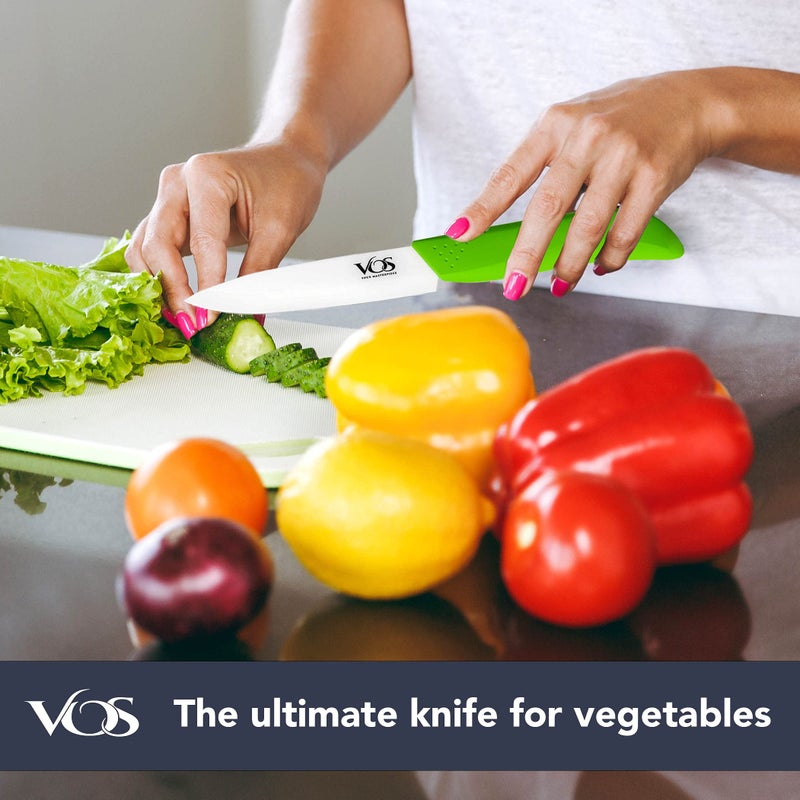 Vos Ceramic Paring Knife - 4 Inch Zirconia Blade With Sheath Cover - Handle Fruit and Vegetables Kitchen Knife (Green) - Image 5